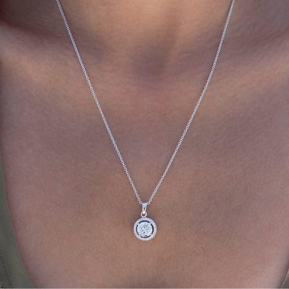 Cate & Chloe 18k White Gold Plated Halo Pendant Necklace & Crystal Stud Earrings - Picture 7 of 10